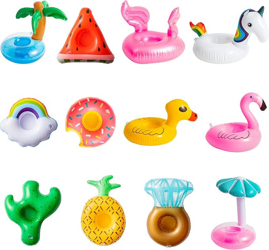 JAPBOR 12Pack Girl Dolls Swim Accessories, Swimming Pool Floaties Inflatable Drink Holder Set