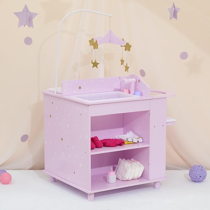 Olivia's Little World Baby Doll Changing Station with Built-in Baby Doll High Chair, Closet 18 Inch