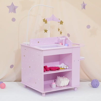 Olivia's Little World Baby Doll Changing Station with Built-in Baby Doll High Chair, Closet 18 Inch