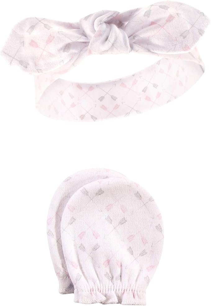 Hudson Baby Baby Girls' Cotton Headband and Scratch Mitten Set