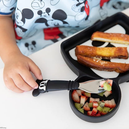 Bumkins Disney Toddler Utensils, Kids Size Fork and Spoon Set, Silicone and Stainless-Steel Training Silverware, Fork / Spork for Self-Feeding, Children Learning to Eat, 18 Mos Up, Mickey Mouse