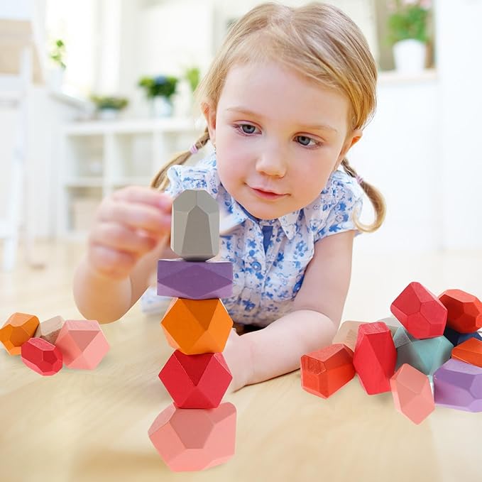 60 Pcs Stacking Rocks Montessori Toys for 1+ Year Old