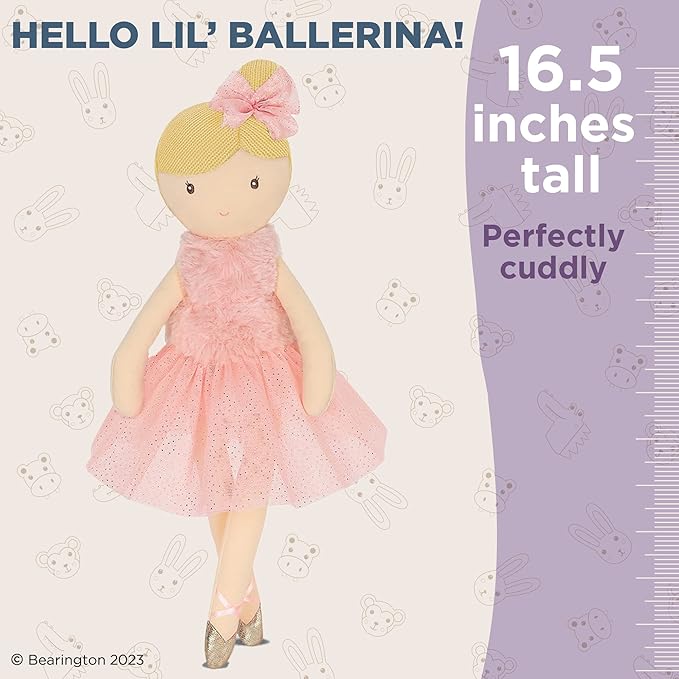 Bearington Lil' Ballerina Blonde Ballerina 16.5 Inch Ballerina Doll - Plush Dolls for Girls