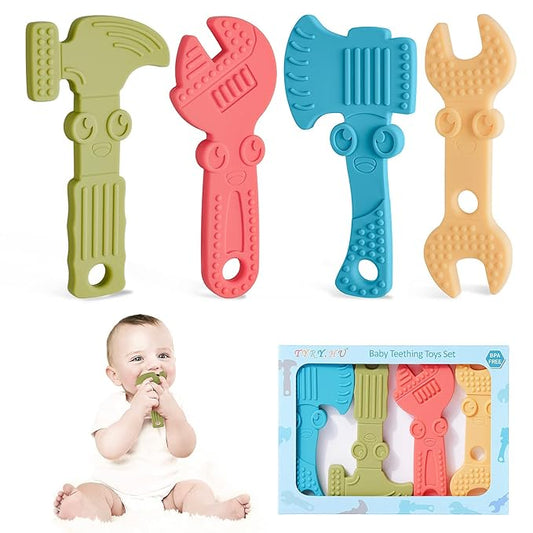 TYRY.HU Baby Teething Toys for Babies 0-6 Months 6-12 Months, BPA Free Silicone Baby Molar Teether Chew Toys 4 Packs