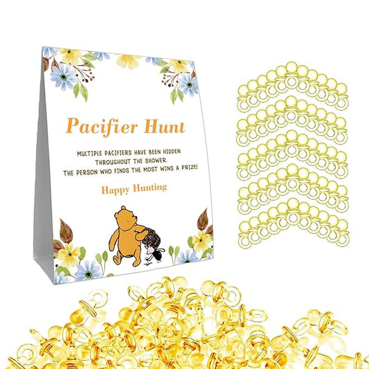 Winnie Mini Pacifiers Baby Shower Game, Pacifiers Hunt Sign 50Pcs Yellow 8 * 10IN