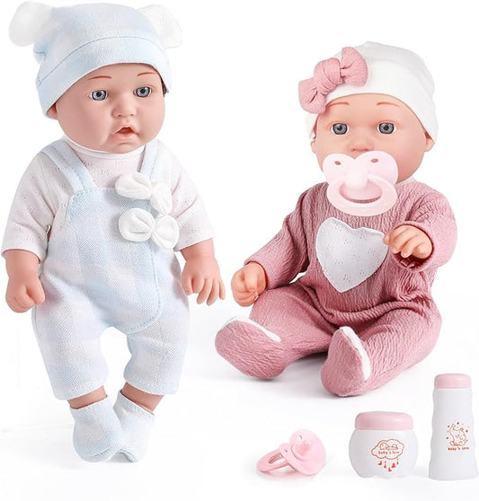 12 inches Realistic Twins Baby Doll with Clothes and Pacifiers, 36 Months