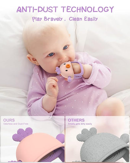 Baby Teething Toy Silicone Teething Mitten for Baby Over 3 Months, Anti-Drop Silicone Baby Teether
