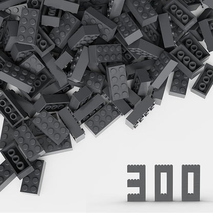 Classic Bulk Brick Block 2x4, 300 Piece Building Brick Dark Grey 3001, Creative