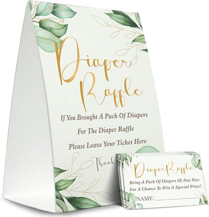 Diaper Raffle Sign,Diaper Raffle Baby Shower Game Kit (1 Standing Sign + 50 Guessing Cards) Diapers-XN33