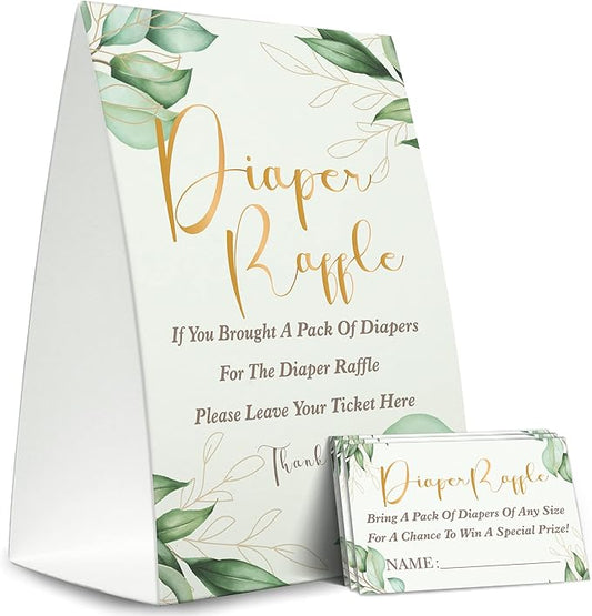 Diaper Raffle Sign,Diaper Raffle Baby Shower Game Kit (1 Standing Sign + 50 Guessing Cards) Diapers-XN33