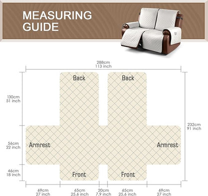 KinCam Waterproof Loveseat Recliner Cover, Non-Slip Reclining Couch Covers for 2 Seat, Recliner Sofa Cover Furniture Protector with Elastic Straps for Kids, Pets, Beige