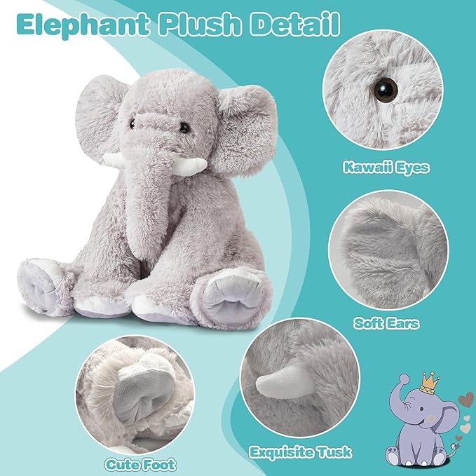 18in Elephant Stuffed Animals,Soft Elephant Plushies Toys Doll Cute Elephant