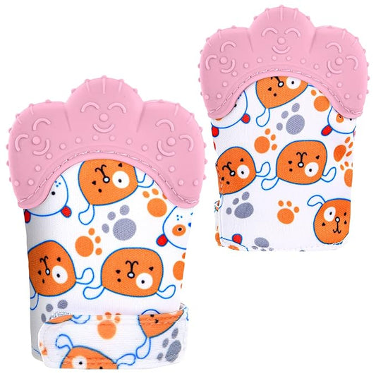 2Pack Silicone Teething Mitt, Soothing Infant Teething Mitten Pain Relief 0-12 Months