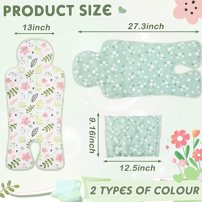 Pinkunn 2 Pcs Gel Car Seat Cooling Pad for Baby Summer Breathable Ice Cushion Multifunctional Ice Stroller Cooler Mat for Stroller Baby Dining Chair Child Safety Seat(Mixed Color,Floral)