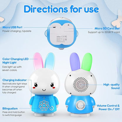 Huggable Audio Player, Early Learning Educational Toy Chinese and English Bilingual Story Machine 10+ Months
