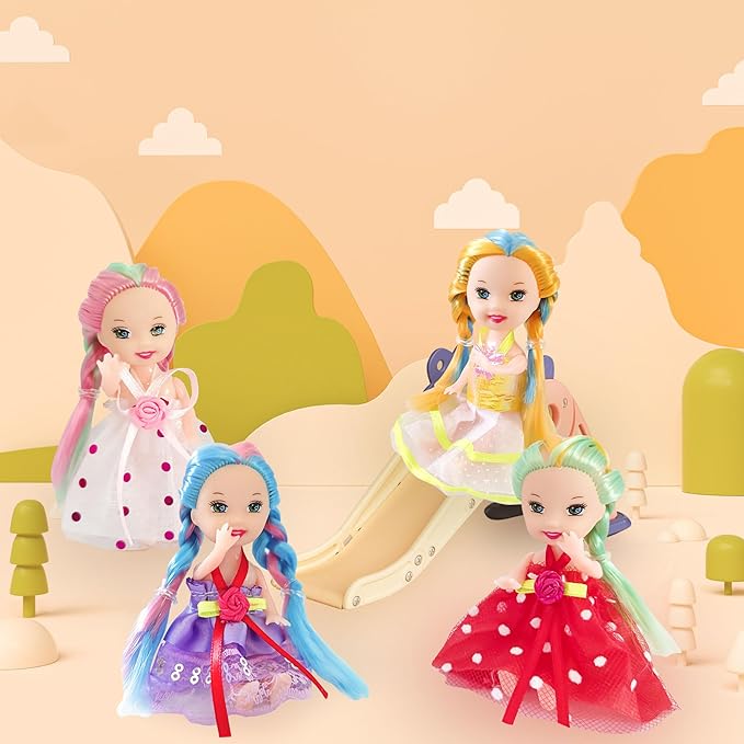 10 Sets of 4-Inch Mini Girl Dolls with Handmade Clothes