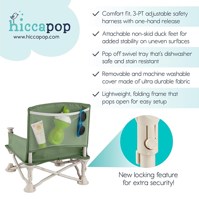 hiccapop OmniBoost Travel Booster Seat with Tray for Baby | Folding Portable Baby Booster Seat for Dining Table, Camping, Beach, Grandma’s | Tip-Free Design Straps to Kitchen Chairs - Booster Chair