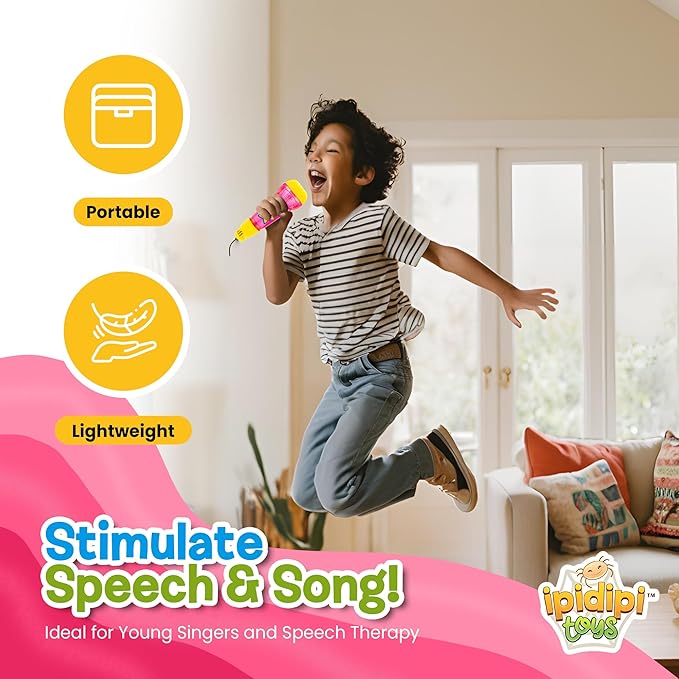 IPIDIPI TOYS Echo Mic for Kids and Toddlers - Magic Microphone with Multicolored Flashing Light and Fun Rattle