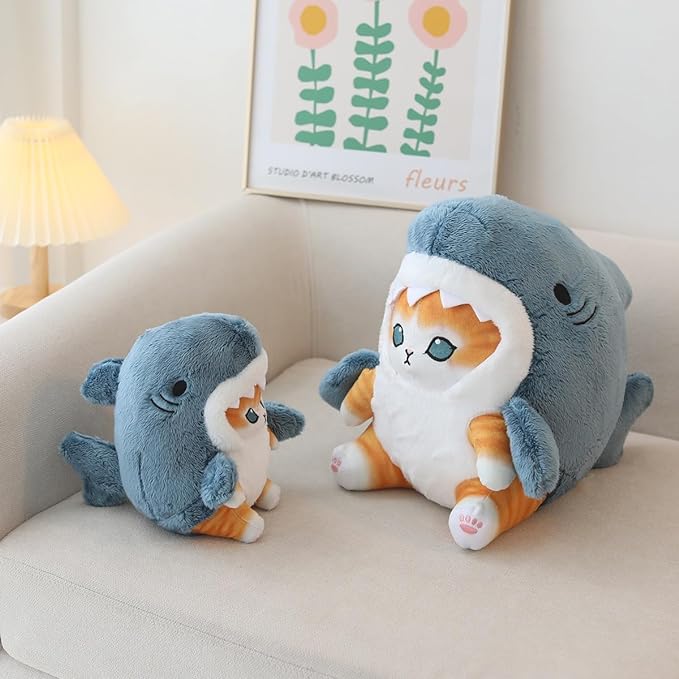 Shark Cat Plush Toy, Cute Fried Shrimp Shark Stuffed Animals Doll (21inch, Blue)
