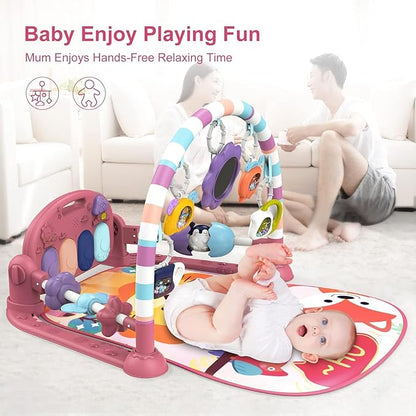 dearlomum Baby Play Mat Baby Gym,Funny Play Piano Tummy Time Baby Activity Mat with 5 Infant Sensory Baby Toys & 4 Wrist Baby Rattle Socks 0 to 3 6 9 12