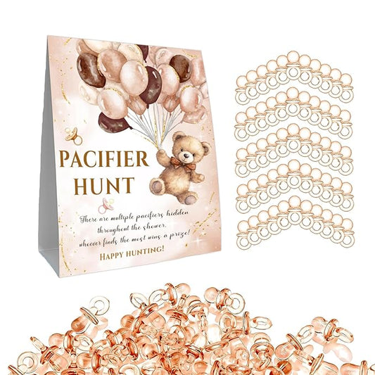 Winnie Mini Pacifiers Baby Shower Games Set, 50Pcs Brown Mini Pacifiers Decor for Baby Shower 5 * 7IN