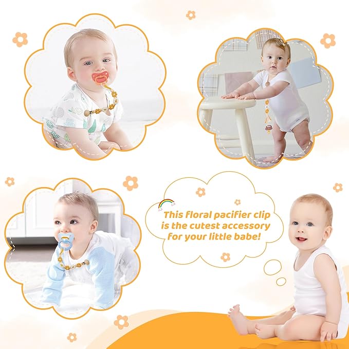 Pacifier Clip for Boys Girls Floral Daisy Macrame Baby Paci (1pack:Yellow Daisy