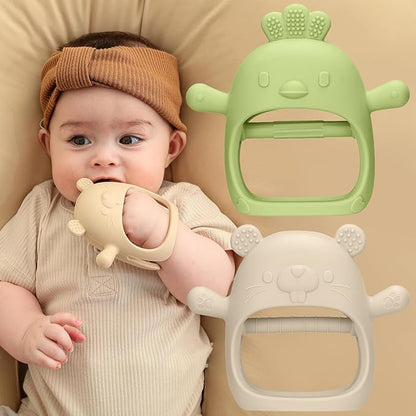 2 Packs Baby Teething Toys Silicone Teething Mittens for Infants 3 Months+, Never Drop & Easy to Hold Teethers