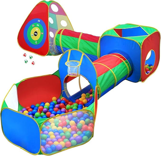 Hide N Side 5pc Kids Ball Pit Tents and Tunnels, Toddler Jungle Gym Play Tent with Play Crawl Tunnel Toy 4 Dart