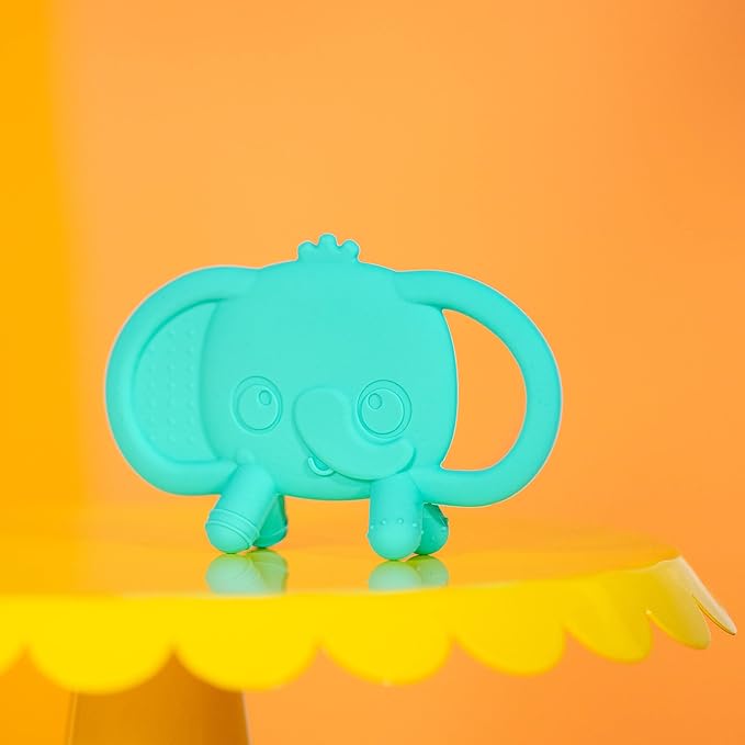Bright Starts Tame Your Tusks Silicone Teether with Handles, Easy-Grasp Elephant 3 Months+