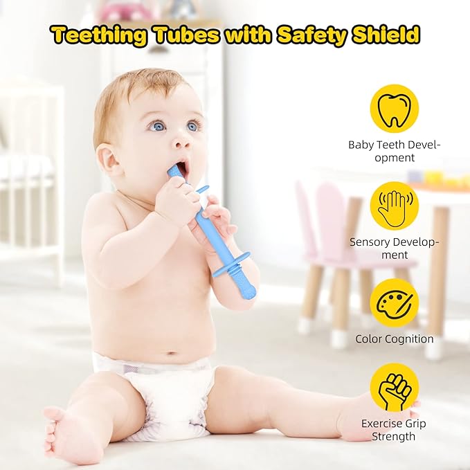 Fu Store Hollow Teether Tube with Safety Shield, 5 Pack 3-12 Months