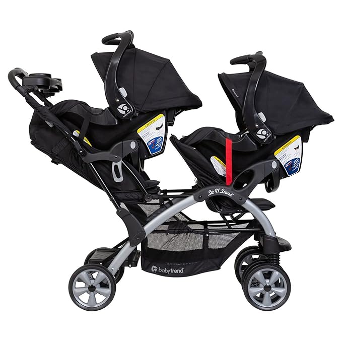Baby Trend Double Infant and Toddler Stroller w/ Harness and Basket, Sit N' Stand, Khaki