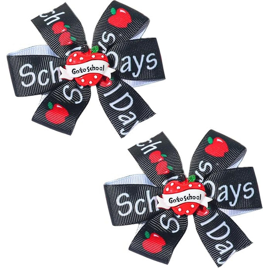 2Packs Back to School Bow Hair Clips Apple Hair Bow