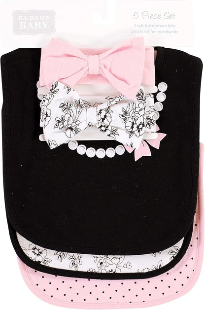 Hudson Baby Unisex BabyCotton Bib and Headband or Caps Set