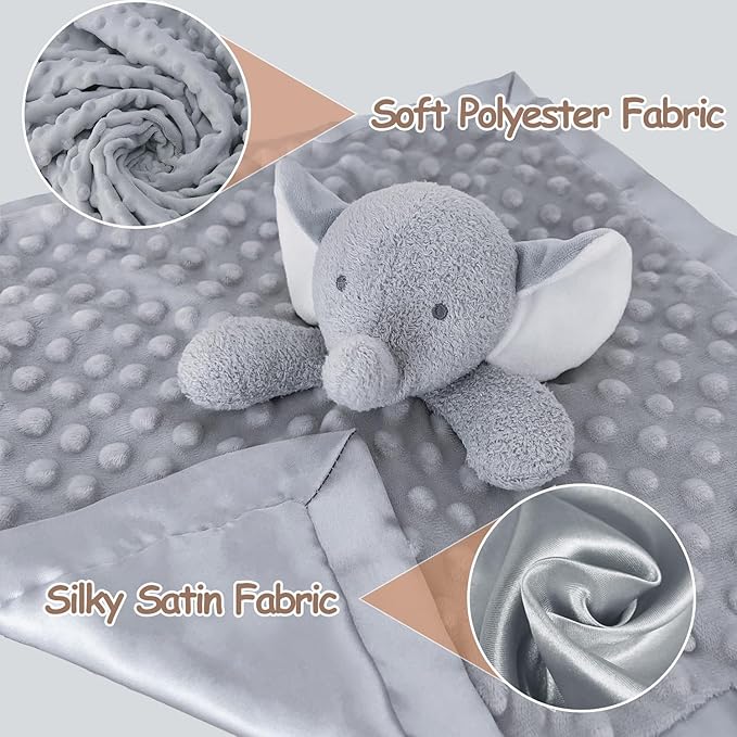 Elephant Baby Security Blanket Loveys for Babies Boys Girls, 15" Soft Baby Lovey Unisex Lovie