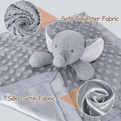 Elephant Baby Security Blanket Loveys for Babies Boys Girls, 15" Soft Baby Lovey Unisex Lovie