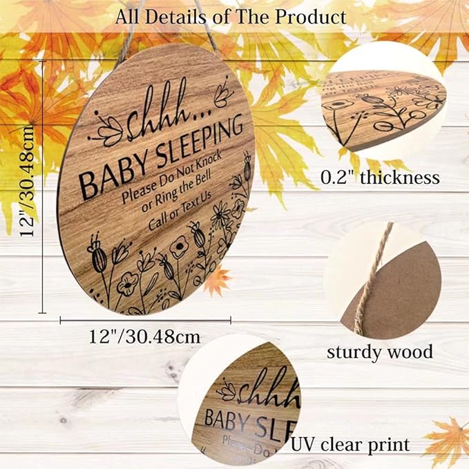 Shhh... Baby Sleeping Hanging Sign Plaque, Do Not Knock Or Ring The Bell