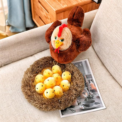 XIYUAN Hen with Nest Doll Toy Set Funny Plush Hen Doll(Hen+Nest+10 Chicks)