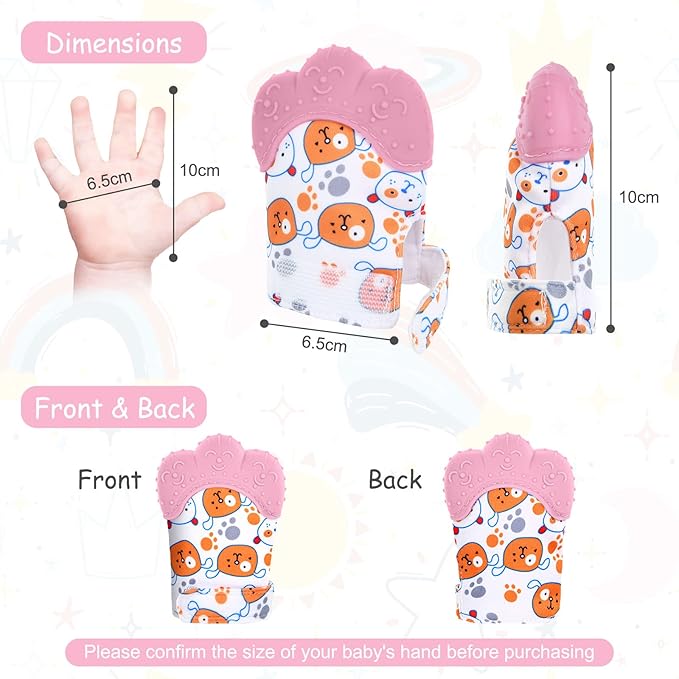 2Pack Silicone Teething Mitt, Soothing Infant Teething Mitten Pain Relief 0-12 Months