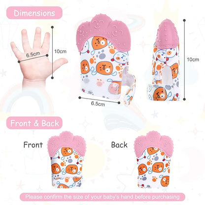 2Pack Silicone Teething Mitt, Soothing Infant Teething Mitten Pain Relief 0-12 Months
