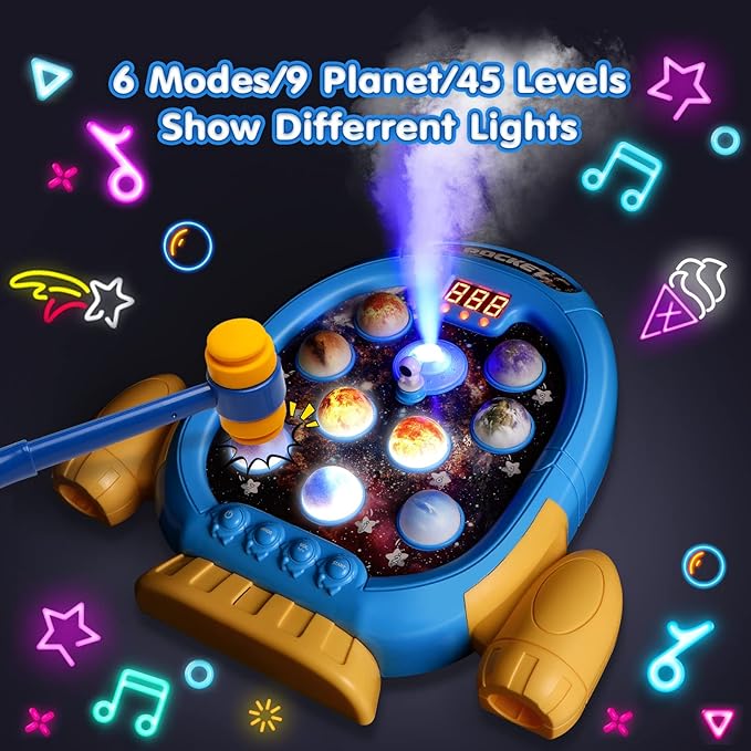 HopeRock Toys for 3 Year Old Boys,Game for Toddlers Light-up,2 Hammer,6 Mode,9 Music,45 3,4+Year Old