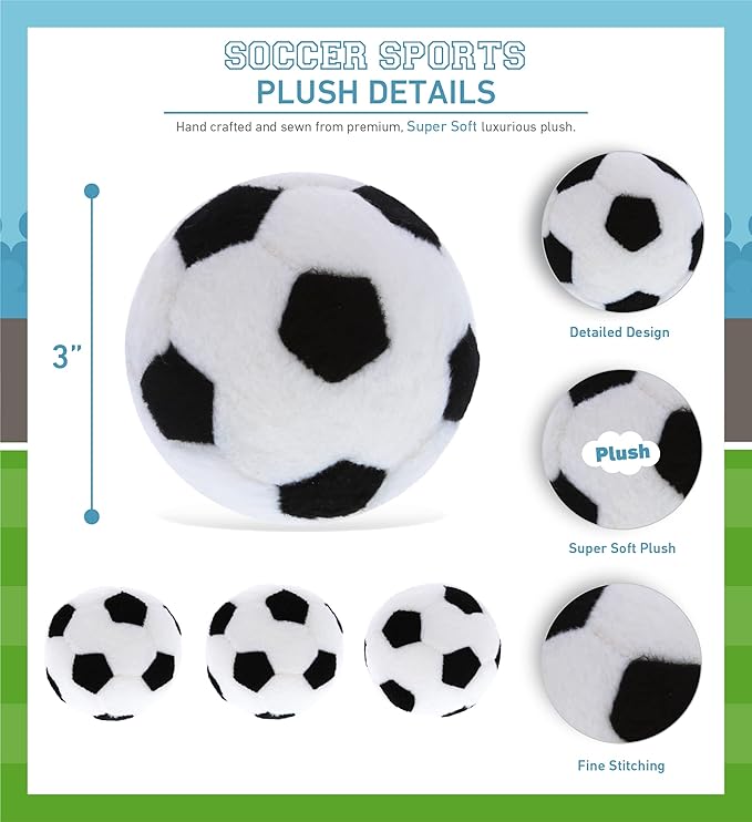 DolliBu Sport Plush Ball - Small Stuffed Sports Balls for Kids, Cute Squishy Soft Ball Toys for Throwing 3 Inch