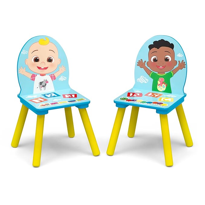 Delta Children CoComelon School Bus Toy Box + Delta Children 2-Chair Set