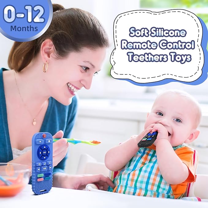AiTuiTui Teething Relief Teethers Toys for Babies 3 6 9 12 Months Gifts, Silicone Sensory Remote Control Baby Teether Toy for Babies Newborn Infant Boy Girl Autism Toys