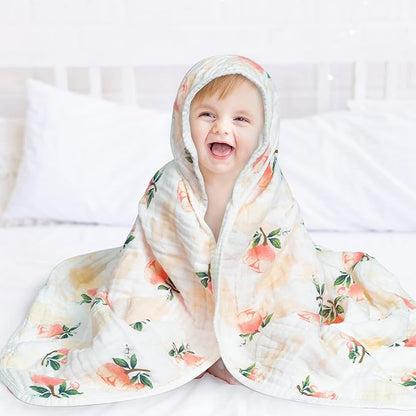 Zainpe 4Pcs Muslin Baby Hooded Towel & Washcloth Set Flowers 31.5 x 31.5 in