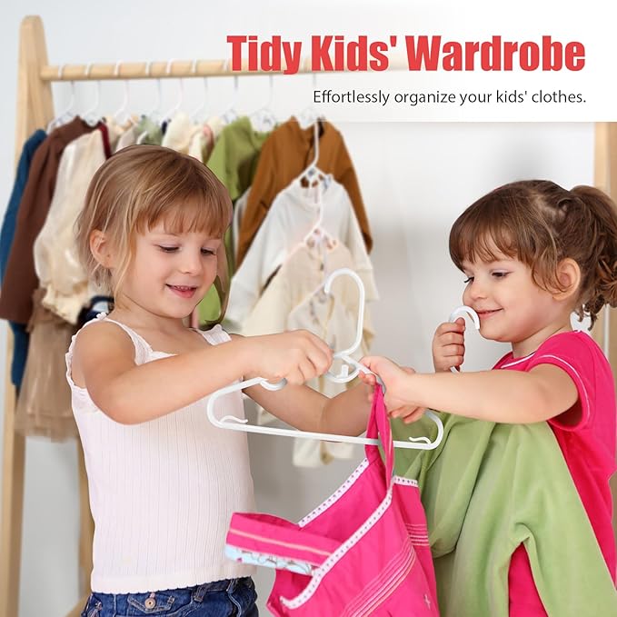 Kids Hangers,Stackable Baby Hangers 100 Pack,Ultra Thin Kid Hangers for Space Saving, Durable Baby Clothes Hangers for Kid Kids Toddler Child Children,Windproof Toddler Hangers White
