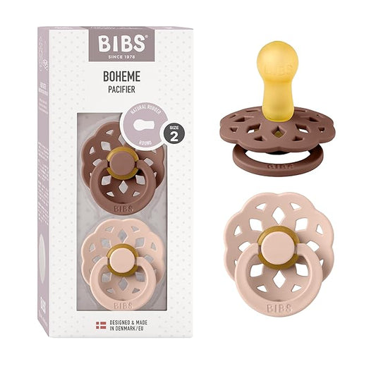BIBS Pacifiers - Boheme Collection | BPA-Free Baby Pacifier 2 Woodchuck/Blush 6-18 Months