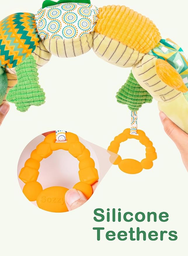 Infant Musical Stuffed Animal Toys, Activity Soft Sensory Toy with Baby Teething Toys 0 3 6 12