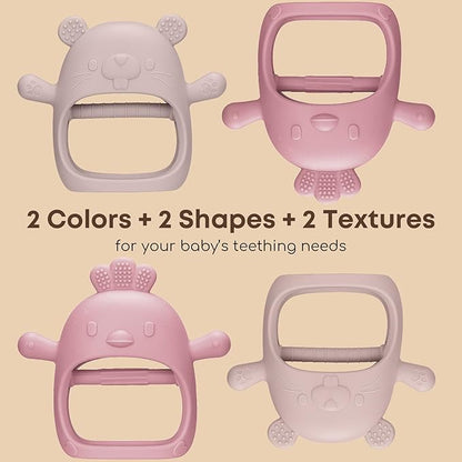 2 Packs Baby Teething Toys Silicone Teething Mittens for Infants 3 Months+, Never Drop & Easy to Hold Teethers