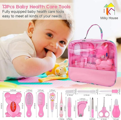 Baby Healthcare and Grooming Kit, 13 in 1 Newborn Nursery Health Care Set, Baby Grooming Kit for Boys & Girls, Portable Baby Healthcare Set with Comb, Nail Clipper, Brush, etc, Baby Shower Gifts