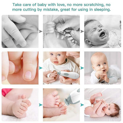 Baby Nail Trimmer Electric Baby Nail File with LED Light 10 Grinding Heads Baby Nail Clippers Safe Quiet Nail Care Kit for Newborn Toddler Kids Toes Fingernails Battery Operated (Not Included) - Grey